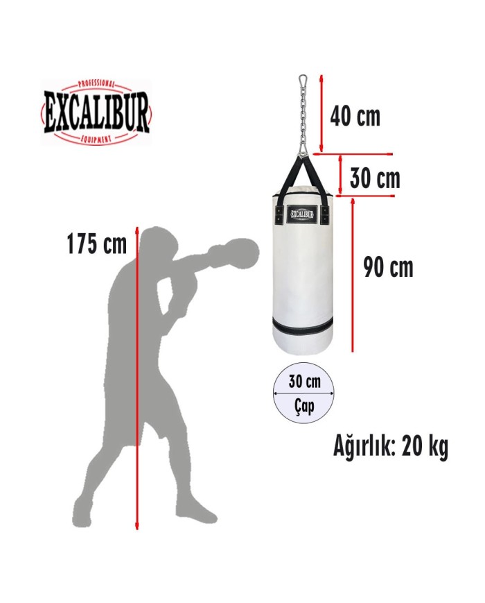 Polystar 90 x 30 cm Boks Torbası Beyaz - Eldiven Hediyeli