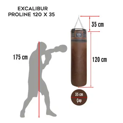 Excalibur Proline 120 x 35 cm Salon Tipi Çemberli Boks Torbası Kahve