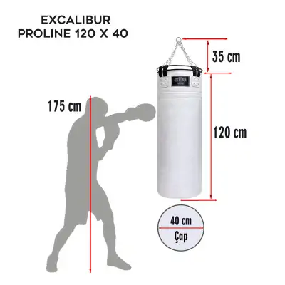 Excalibur Proline 120 x 40 cm Salon Tipi Çemberli Boks Torbası Beyaz