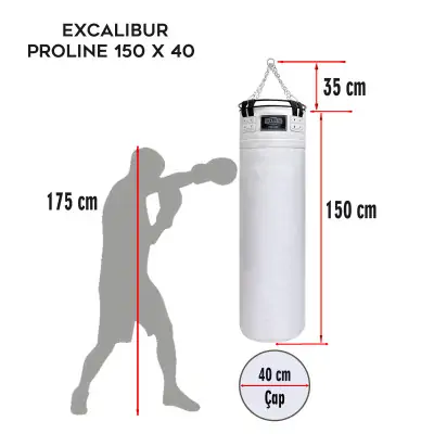 Excalibur Proline 150 x 40 cm Salon Tipi Çemberli Boks Torbası Beyaz