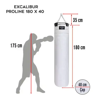 Excalibur Proline 180 x 40 cm Salon Tipi Çemberli Boks Torbası Beyaz