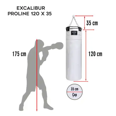 Excalibur Proline 120 x 35 cm Salon Tipi Çemberli Boks Torbası Beyaz
