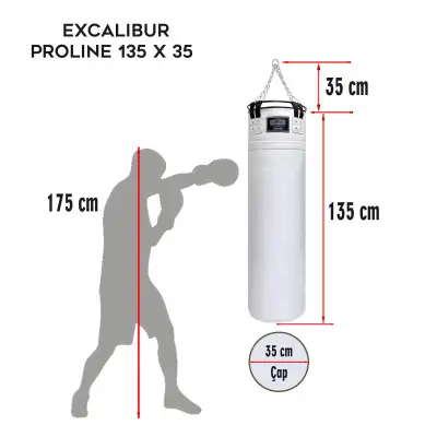 Excalibur Proline 135 x 35 cm Salon Tipi Çemberli Boks Torbası Beyaz