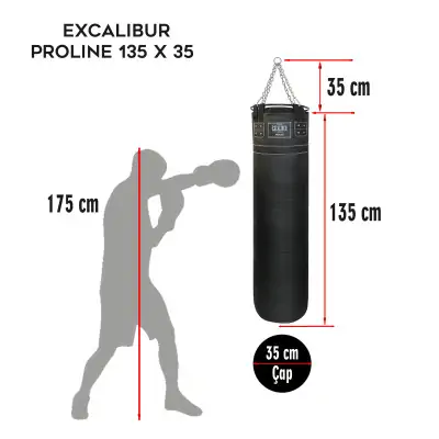 Excalibur Proline 135 x 35 cm Salon Tipi Çemberli Boks Torbası Siyah