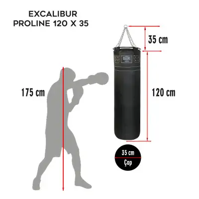 Excalibur Proline 120 x 35 cm Salon Tipi Çemberli Boks Torbası Siyah