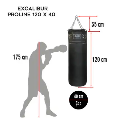 Excalibur Proline 120 x 40 cm Salon Tipi Çemberli Boks Torbası Siyah