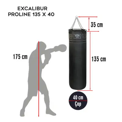 Excalibur Proline 135 x 40 cm Salon Tipi Çemberli Boks Torbası Siyah
