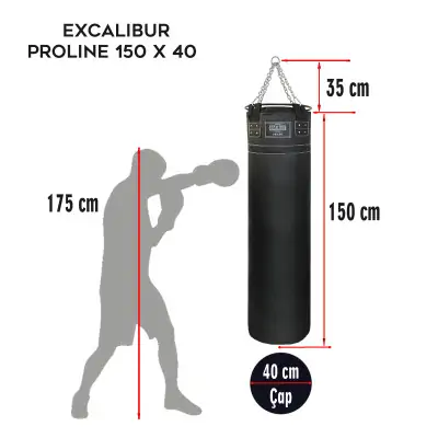 Excalibur Proline 150 x 40 cm Salon Tipi Çemberli Boks Torbası Siyah