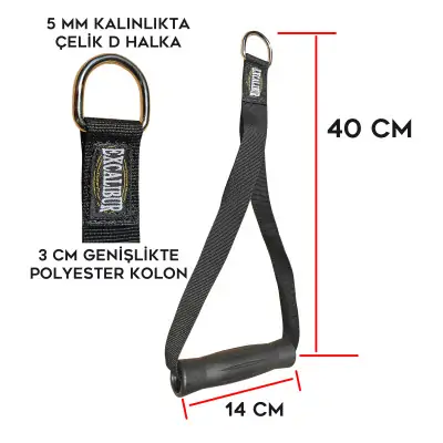 Excalibur Fitness Çekiş Elciği - 40 Cm Elcik Siyah Tek