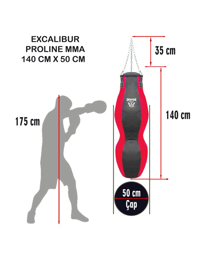 Excalibur Proline MMA Boks Torbası Kırmızı Siyah