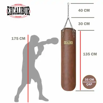 Excalibur Klasik Boks Torbası 135 cm x 35 cm Kahve