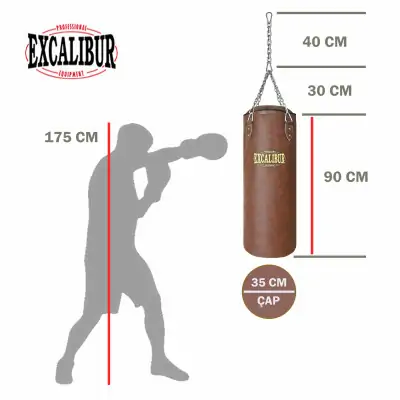 Excalibur Klasik Boks Torbası 90 cm x 35 cm Kahve