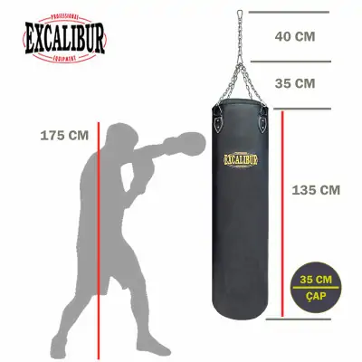 Excalibur Klasik Boks Torbası 135 cm x 35 cm Siyah
