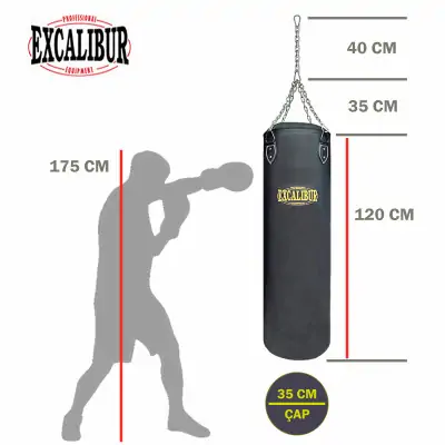 Excalibur Klasik Boks Torbası 120 cm x 35 cm Siyah