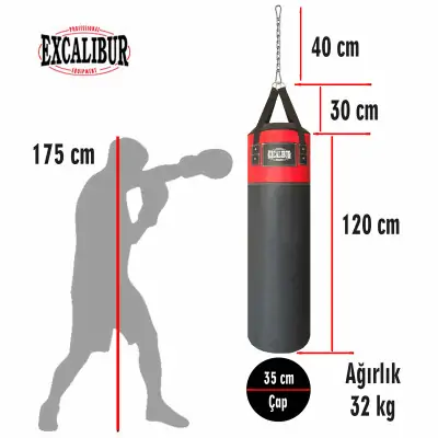 Excalibur Sunstar 120 x 35 cm Boks Torbası Kırmızı