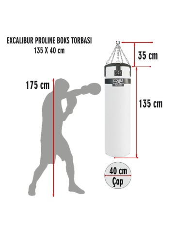 Excalibur Proline 135 x 40 cm Salon Tipi Boks Torbası Beyaz