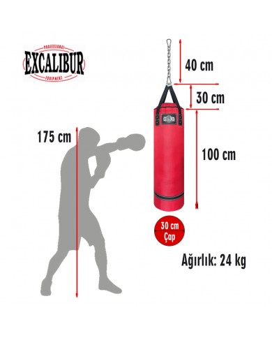 Excalibur 100 x 30 cm 24 Kg Polystar Boks Torbası Kırmızı