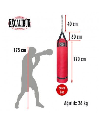 Excalibur 120 x 30 cm 26 Kg Polystar Boks Torbası Kırmızı