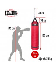 Excalibur 135 x 35 cm 36 Kg Polystar Boks Torbası Kırmızı