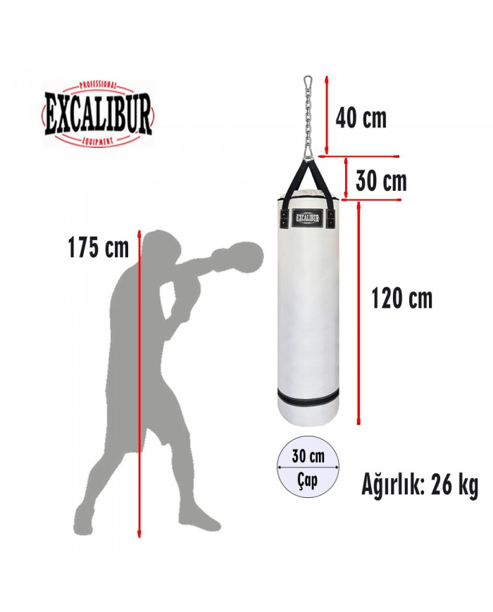 Excalibur 120 x 30 cm 26 Kg Polystar Boks Torbası Beyaz