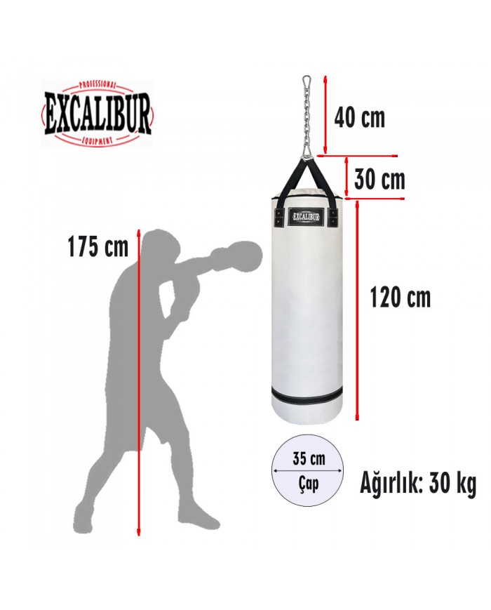 Excalibur 120 x 35 cm 30 Kg Polystar Boks Torbası Beyaz