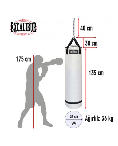 Excalibur 135 x 35 cm 36 Kg Polystar Boks Torbası Beyaz