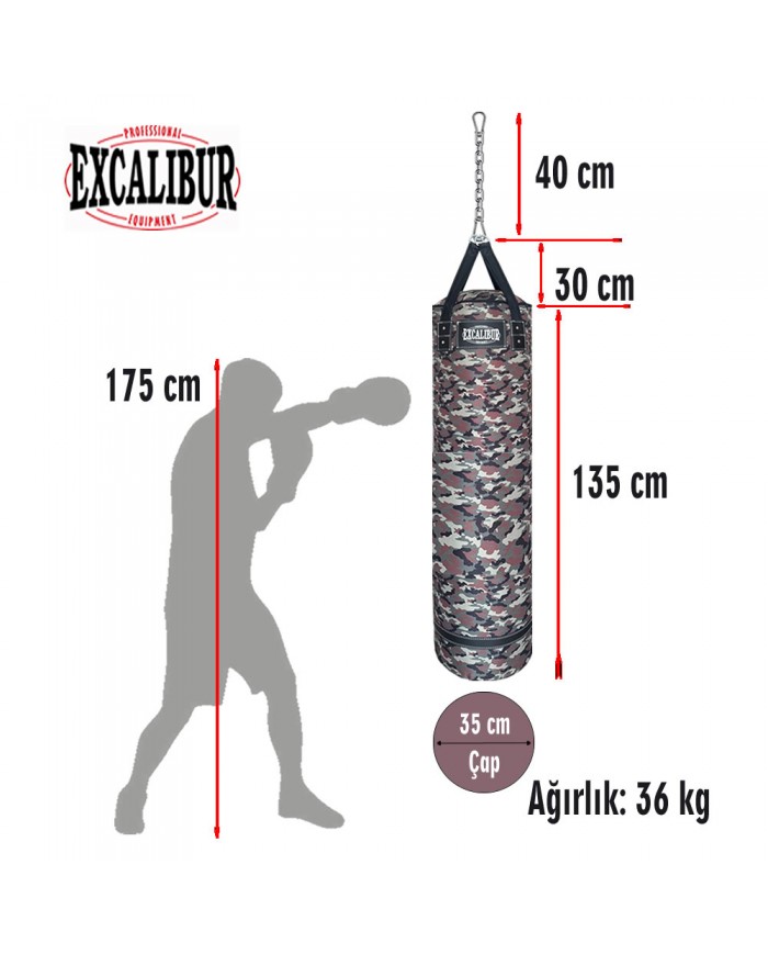 Excalibur 135 x 35 cm 36 Kg Polystar Boks Torbası Kamuflaj