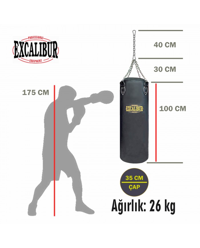 Excalibur 100 X 35 cm - 26 kg Klasik Boks Torbası Siyah
