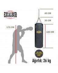 Excalibur 100 X 35 cm - 26 kg Klasik Boks Torbası Siyah