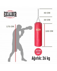 Excalibur 100 X 35 cm - 26 kg Klasik Boks Torbası Kırmızı