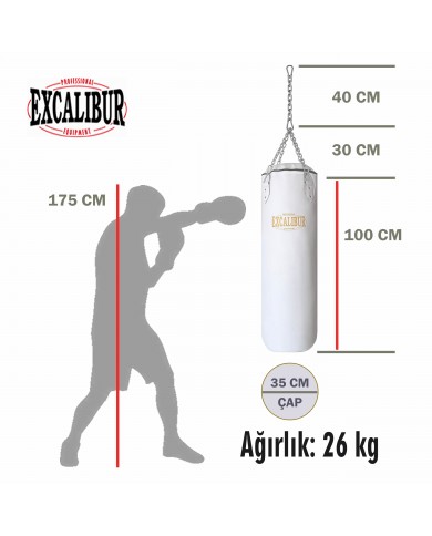 Excalibur 100 X 35 cm - 26 kg Klasik Boks Torbası Beyaz