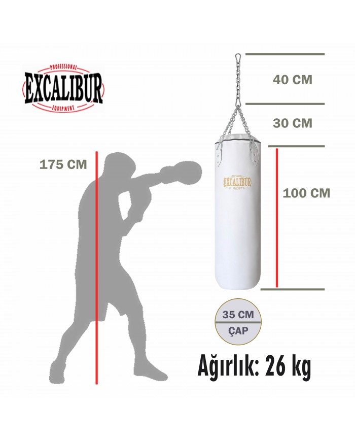 Excalibur 100 X 35 cm - 26 kg Klasik Boks Torbası Beyaz