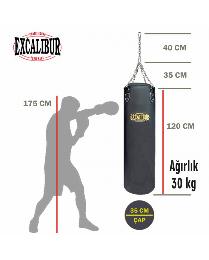 Excalibur 120 X 35 cm - 30 kg Klasik Boks Torbası Siyah