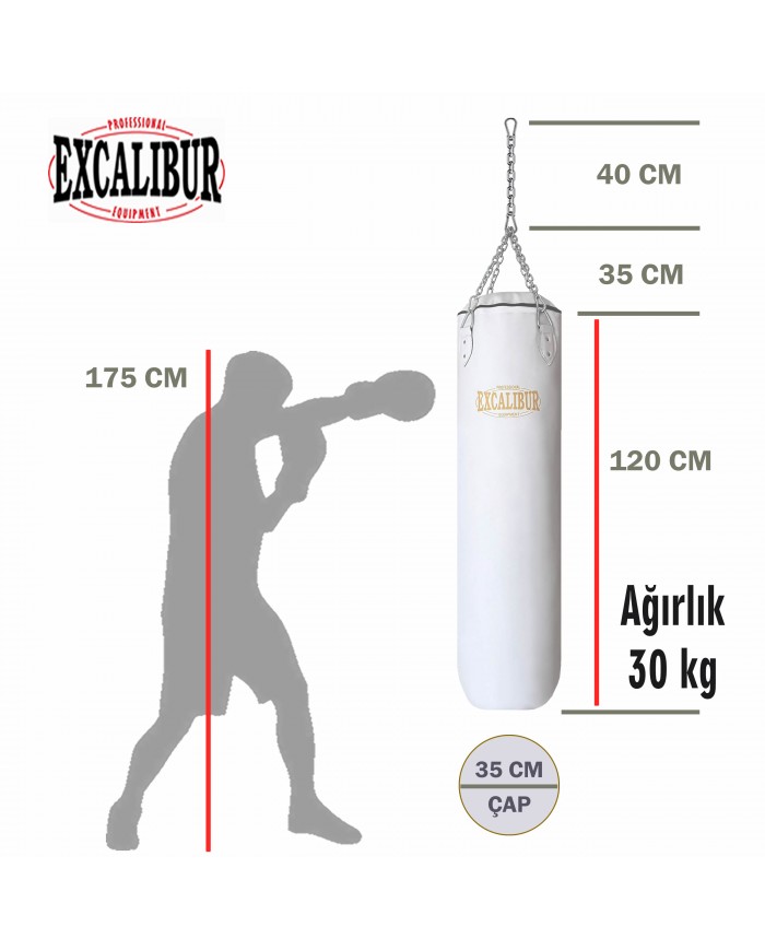 Excalibur 120 X 35 cm - 30 kg Klasik Boks Torbası Beyaz