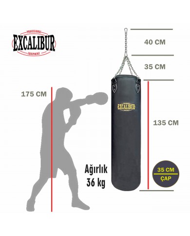 Excalibur 135 X 35 cm - 36 kg Klasik Boks Torbası Siyah