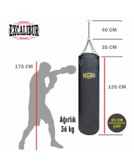 Excalibur 135 X 35 cm - 36 kg Klasik Boks Torbası Siyah