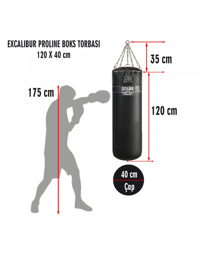 Excalibur Proline 120 x 40 cm 36 Kg Salon Tipi Boks Torbası Siyah