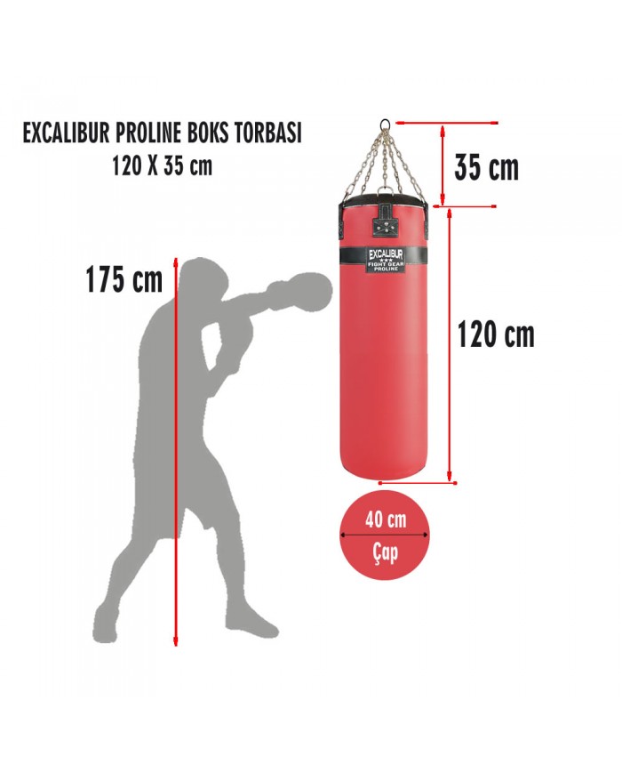 Excalibur Proline 120 x 40 cm 36 Kg Salon Tipi Boks Torbası Kırmızı