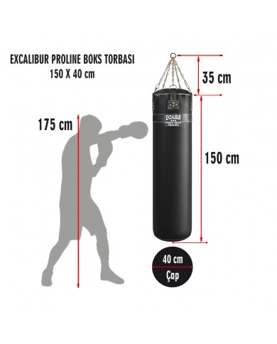 Hakiki Deri 150 x 40 cm 50 Kg Profesyonel Boks Torbası Siyah