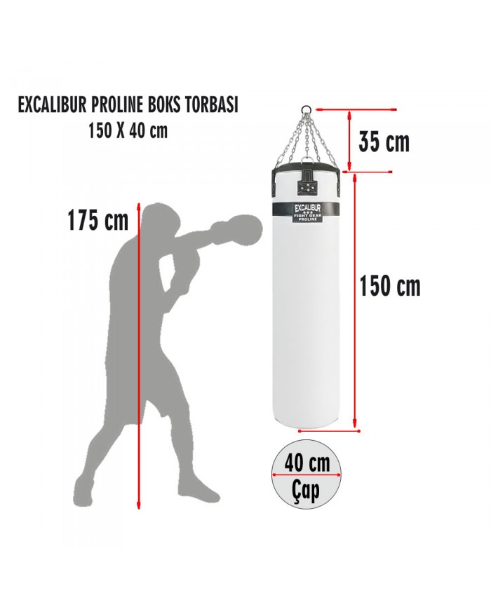 Hakiki Deri 150 x 40 cm 50 Kg Profesyonel Boks Torbası Beyaz