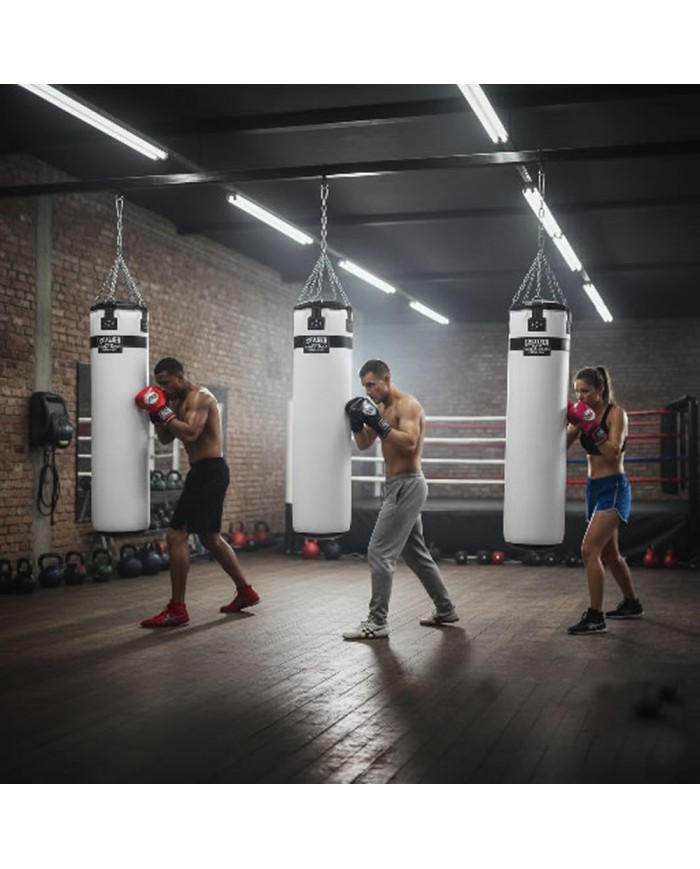 Hakiki Deri 150 x 40 cm 50 Kg Profesyonel Boks Torbası Beyaz
