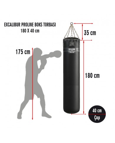 Hakiki Deri 180 x 40 cm 65 Kg Profesyonel Boks Torbası Siyah