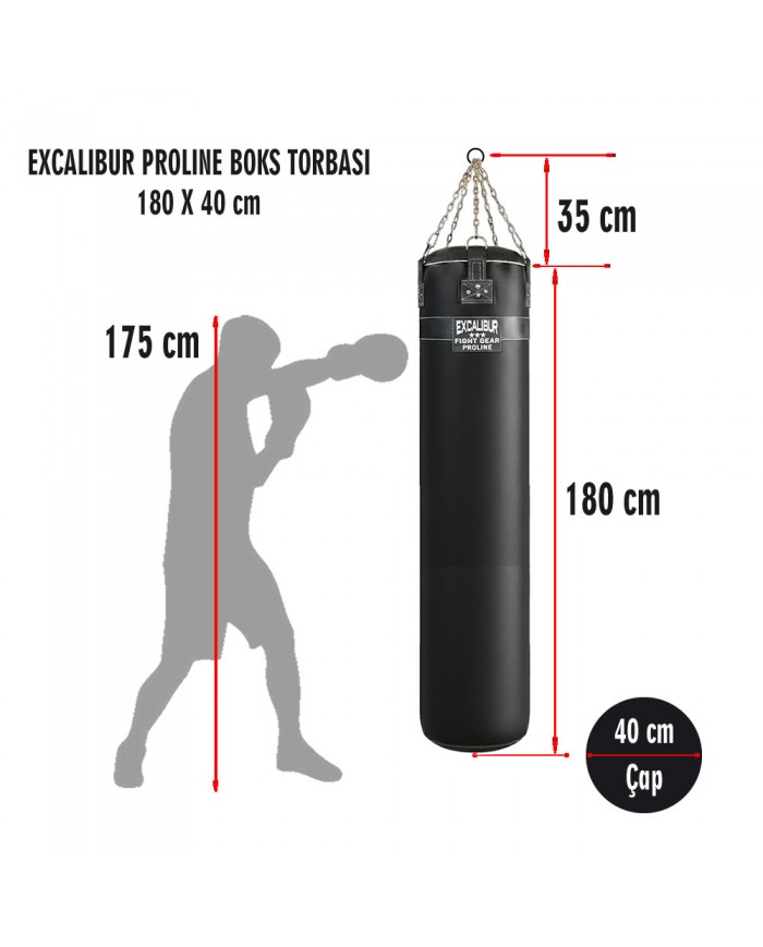 Hakiki Deri 180 x 40 cm 65 Kg Profesyonel Boks Torbası Siyah