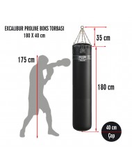 Hakiki Deri 180 x 40 cm 65 Kg Profesyonel Boks Torbası Siyah
