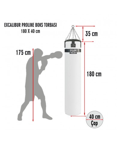 Hakiki Deri 180 x 40 cm 65 Kg Profesyonel Boks Torbası Beyaz