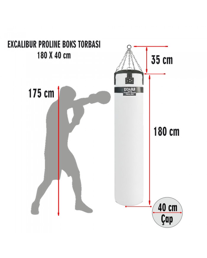 Hakiki Deri 180 x 40 cm 65 Kg Profesyonel Boks Torbası Beyaz