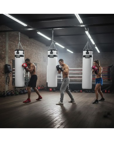 Hakiki Deri 180 x 40 cm 65 Kg Profesyonel Boks Torbası Beyaz