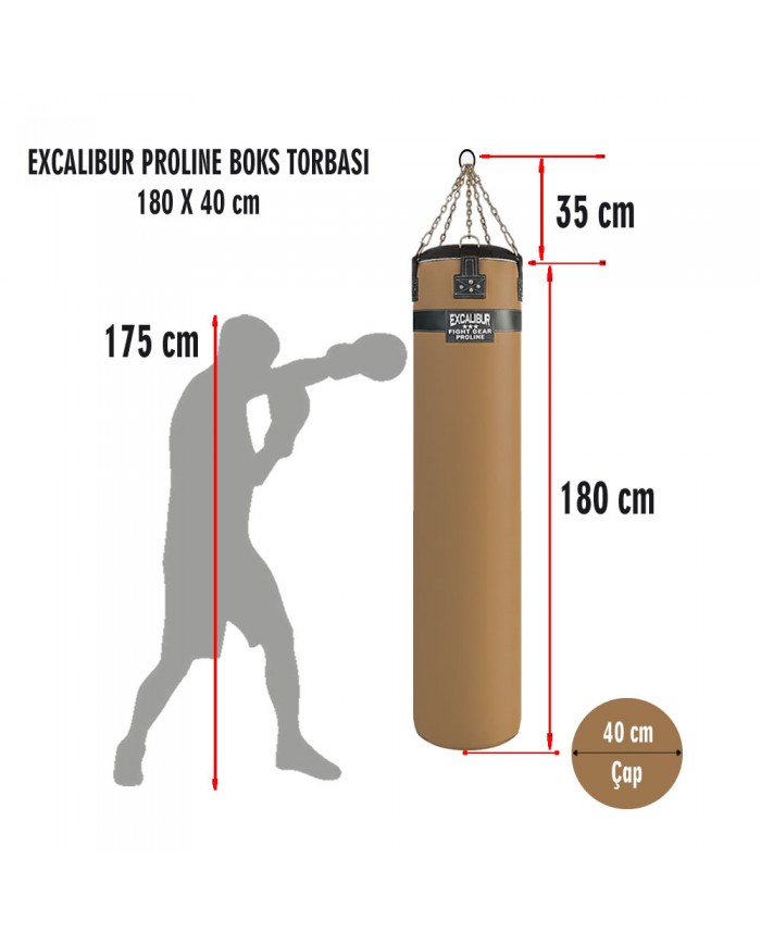 Hakiki Deri 180 x 40 cm 65 Kg Profesyonel Boks Torbası Taba