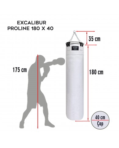 Excalibur Çemberli 180 x 40 cm 65 Kg Profesyonel Boks Torbası Beyaz