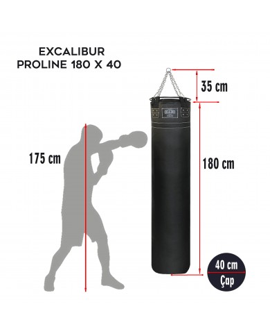 Hakiki Deri Çemberli 180 x 40 cm 65 Kg Profesyonel Boks Torbası Siyah